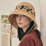 VA Digital Logo Cozy Knit Bonnet Hat / DarkBeige&Black