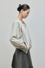 Shirring Zip-up Blouse Jumper_Grey