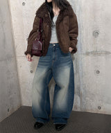 [Unisex] Curved wide denim pants(2color)