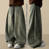 Poae Site Pin Tuck Stripe Denim Wide Pants