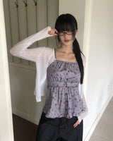 Cushing Flower Pattern Frill Sleeveless Blouse