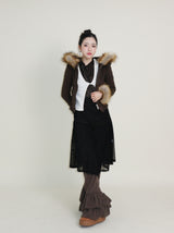 デッカウルフジョットフード付きファーニットジップアップジャケット (Wool Jacket)