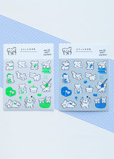 Seal stickers: White puppy, blue, green, 2-sheet set