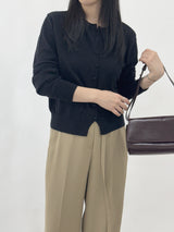 Picre Round Neck Button Long Sleeve Knit Cardigan