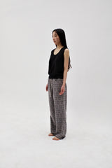 Linen oval neck knit, Black