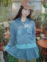 UsocialNight original retro versatile autumn and winter プリントフード付きスウェットシャツ 水玉模様カーテンセット