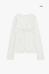 Non-button frill ribbed cardigan
