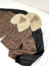 1085. Shearling leather crop mustang jk (2color)