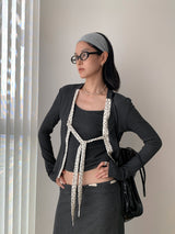 Fake two-piece dot lace-up long-sleeved shirt