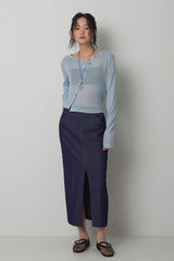 Front Slit Long Skirt_Navy