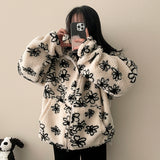 Flower Oversized Dumble Hood Zip-Up Jumper