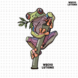 レインフォレストミントグリーンデニムウォッシュドヘビーウェイトTシャツ (Red-eyed Tree Frog)
