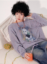 Floral print long-sleeved vintage pullover sweater