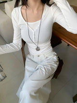Dear Peach Touch Golji Strap Long Sleeve Top (3 colors)