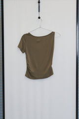 Asymmetric Twisted-Shoulder Top (Light Khaki)