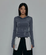 TATTOOED GRAPHIC STRIPE THIN HOOD_CHARCOAL