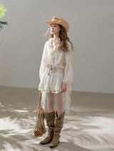 Lace panel pleated romantic dress