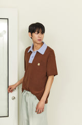 ALARM TERRY COLLAR T SHIRT BROWN_UNISEX