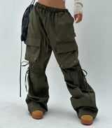 LOVELY BOW-STRING DETAIL CARGO COTTON AUTUMN PANTS - 2 COLOR
