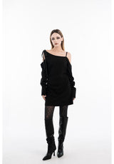 Y2K check pattern see-through black stockings (Black)