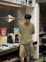 ASCLO Linen Honeycomb Collar Short Sleeve Knit (7color)