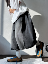 ASH🩶🩵 SIDE PINTUCK BALLOON DENIM BERMUDA 🩶🖤3COLOR 2SIZE