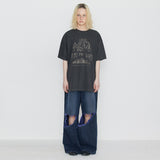 Destroyed Knee Wide Denim Pants Blue & Purple