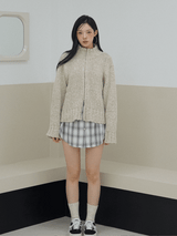 Multicolor high neck knitwear zip-up cardigan