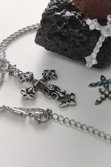 [Rope chain] Vintage oil painting cross necklace