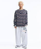 Pigment Stripe Henley Neck Long Sleeve - Charcoal