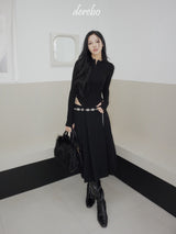 Black Royal Pleats Midi Skirt