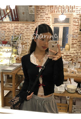 Lace Inner Layered Red Bow Long Sleeve Tee (Lace Inner Set)