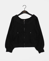 Potic Rivet Pocket Sweat Off-Shoulder Zip-Up