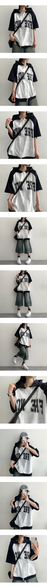 Abel Coloring raglan short-sleeved hooded zip-up