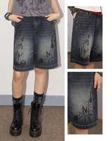 Chemical Girls Retro distressed washed straight-leg five-pocket denim shorts