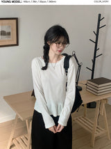 ドットラウンドフリルレイヤードロングスリーブTシャツ（3色）