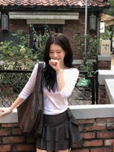 [SHOPPERMADE] Latte Suede Tiered Mini Skirt (2color)