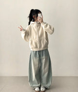 リアンタンタンフリースハイネックフーデッドジップアップ