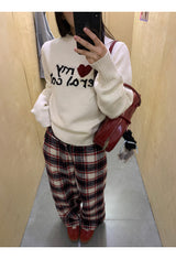 Cotton Check Casual Wide Pants