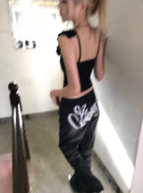 バックレタリングワイドパンツ