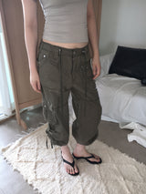Newmu Low-Rise Cargo String Capri Pants – Lightweight, Soft Cotton Two-Way Wide-Leg Style