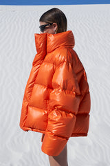 EMBROIDERED OVERSIZE PUFFER JACKET ORANGE