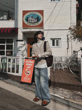 Shell washing wide balloon denim pants
