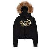 SHINE FUR-HOODIED 2WAY ZIP UP HOODIE BLACK