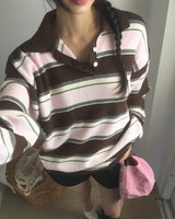 Kipek Stripe Color PK Collar Knitwear