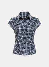 Della Ruched Check Blouse