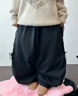 Rope Line Ribbon Side Semi Balloon Wide Pants 🖤🤍 2COLOR