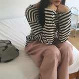 コンテストライプ オーバーサイズフィット 長袖Tシャツ