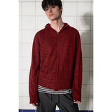 ARGYLE ELBOW KNIT ZIP-UP HOODIE / BURGUNDY