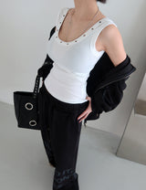 U-neck Punching Eyelet Ribbed Sleeveless